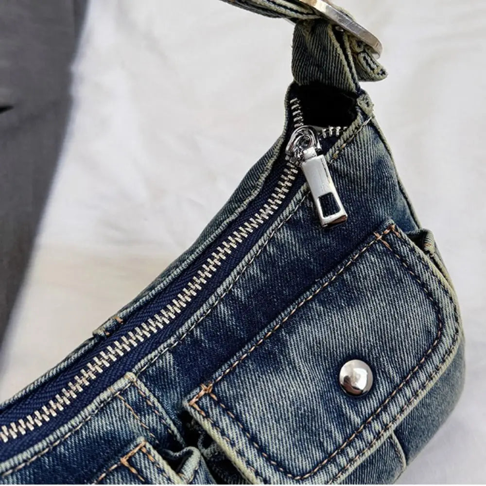 Denim handbag with front pockets