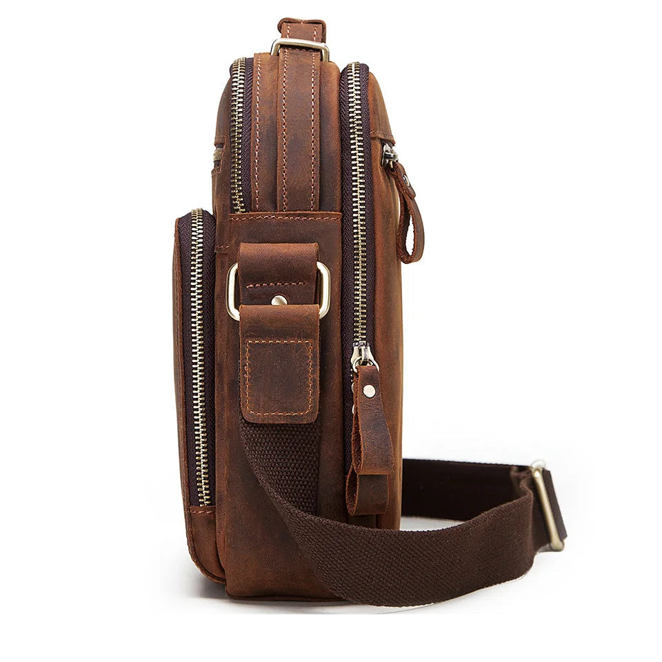 Compact leather crossbody satchel