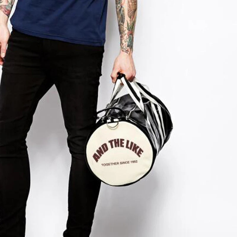 Two-tone leather overnight duffle bag