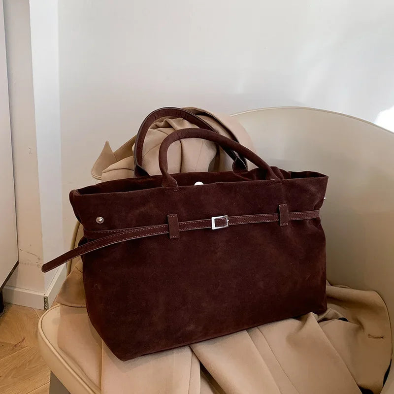 Vintage suede shopper tote bag