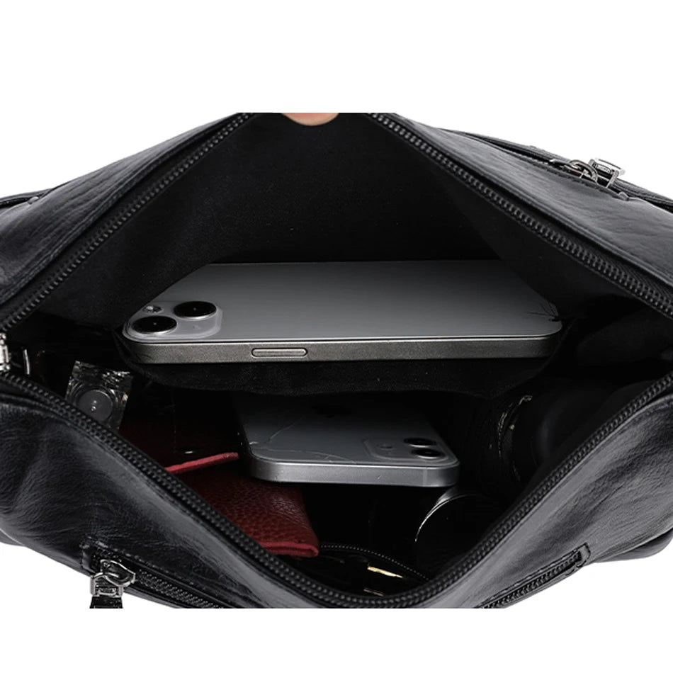 Leather shoulder bag with adjustable strap