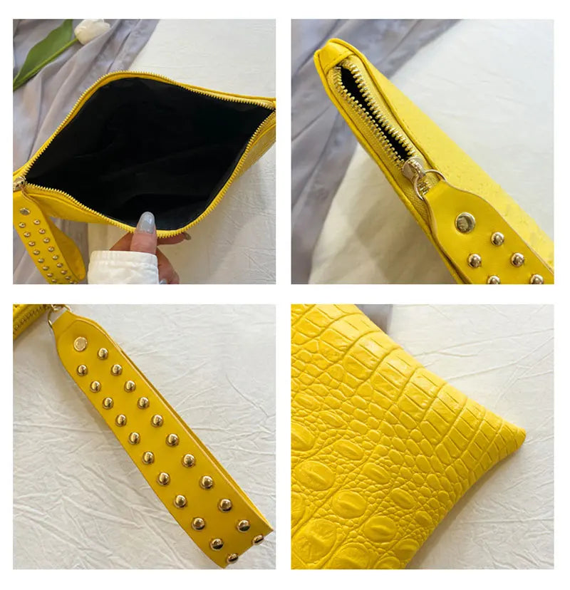 Crocodile texture leather clutch bag