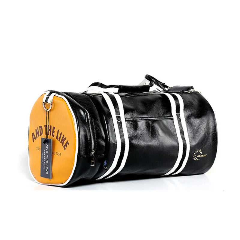 Two-tone leather overnight duffle bag
