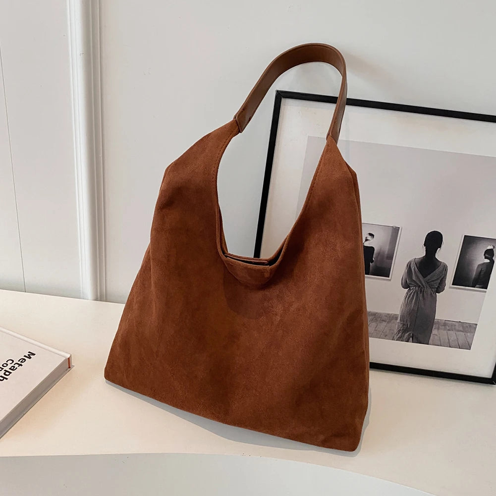 Minimalist suede shoulder slouch bag