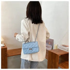 Compact flap denim handbag