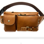 Dual-pocket leather fanny pack