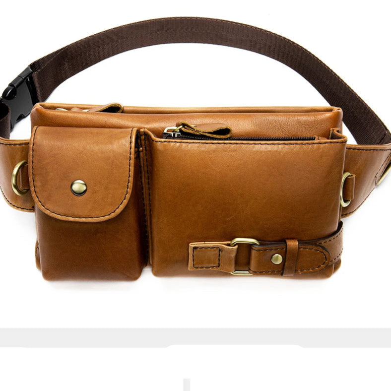Dual-pocket leather fanny pack