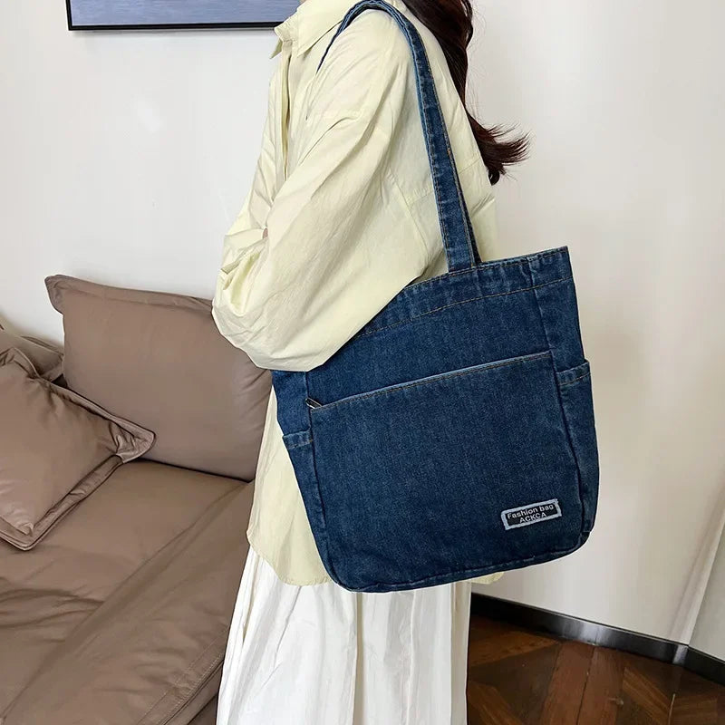 Denim tote bag with soft handles