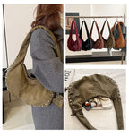 Chic suede shoulder bag with decorative strass