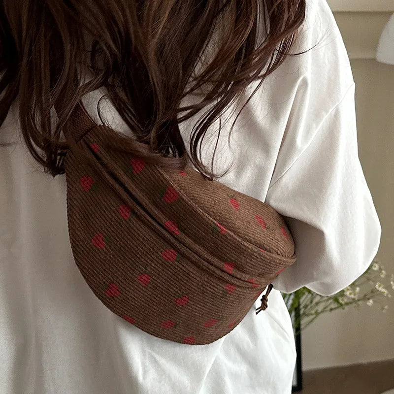 Strawberry corduroy belt bags for women