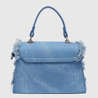 Mini denim handbag with frayed trim