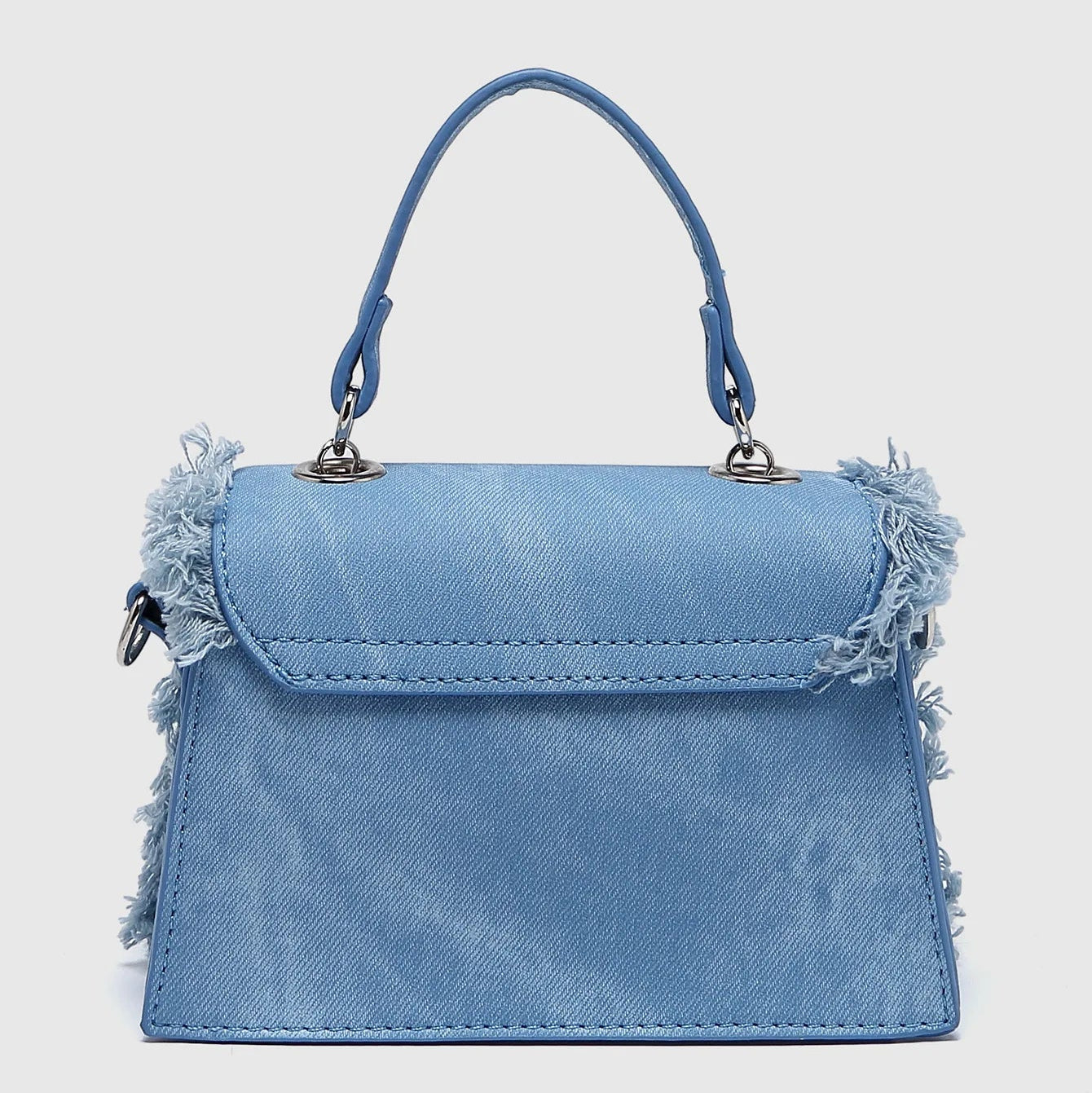 Mini denim handbag with frayed trim