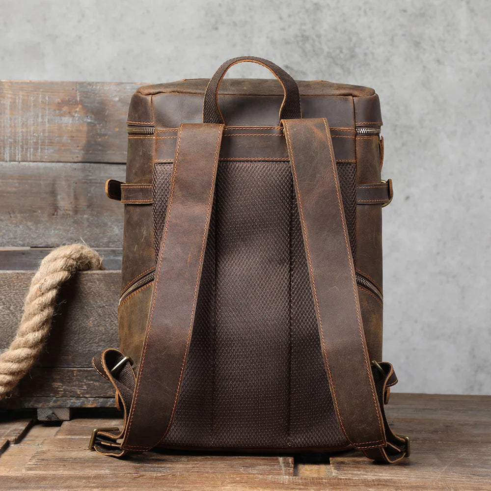 Leather travel rucksack for men