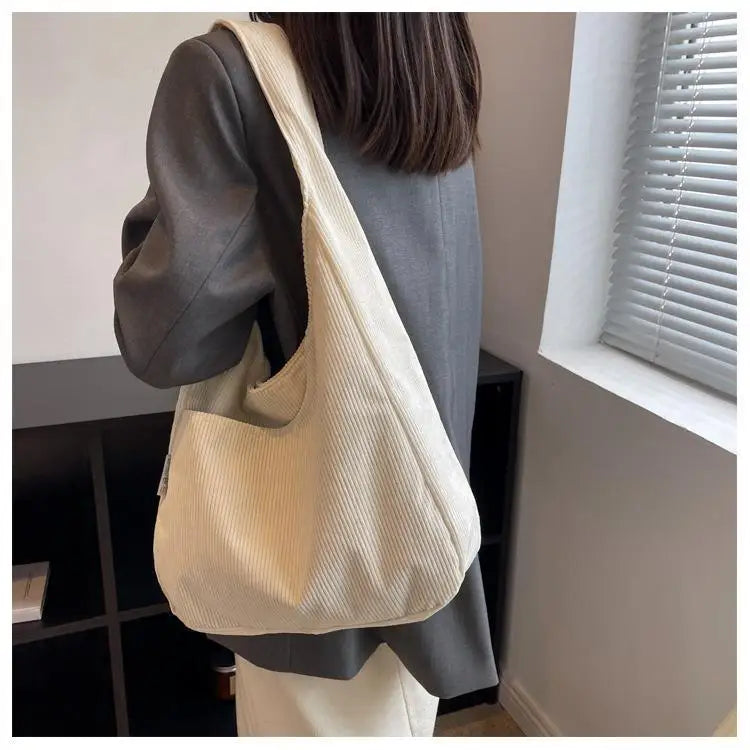 Women’s casual corduroy shoulder tote bag