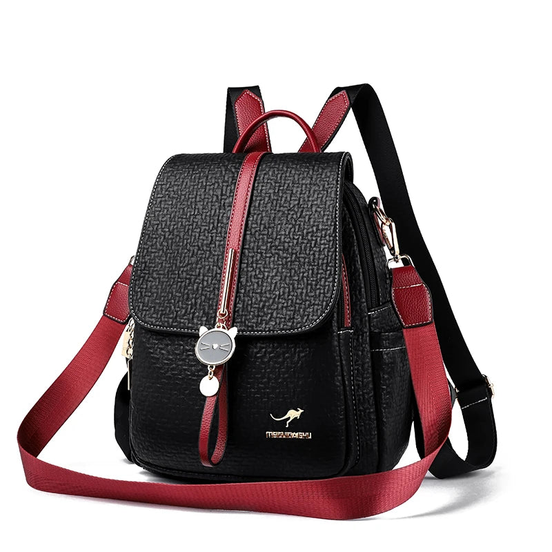 Contrast-strap leather backpack