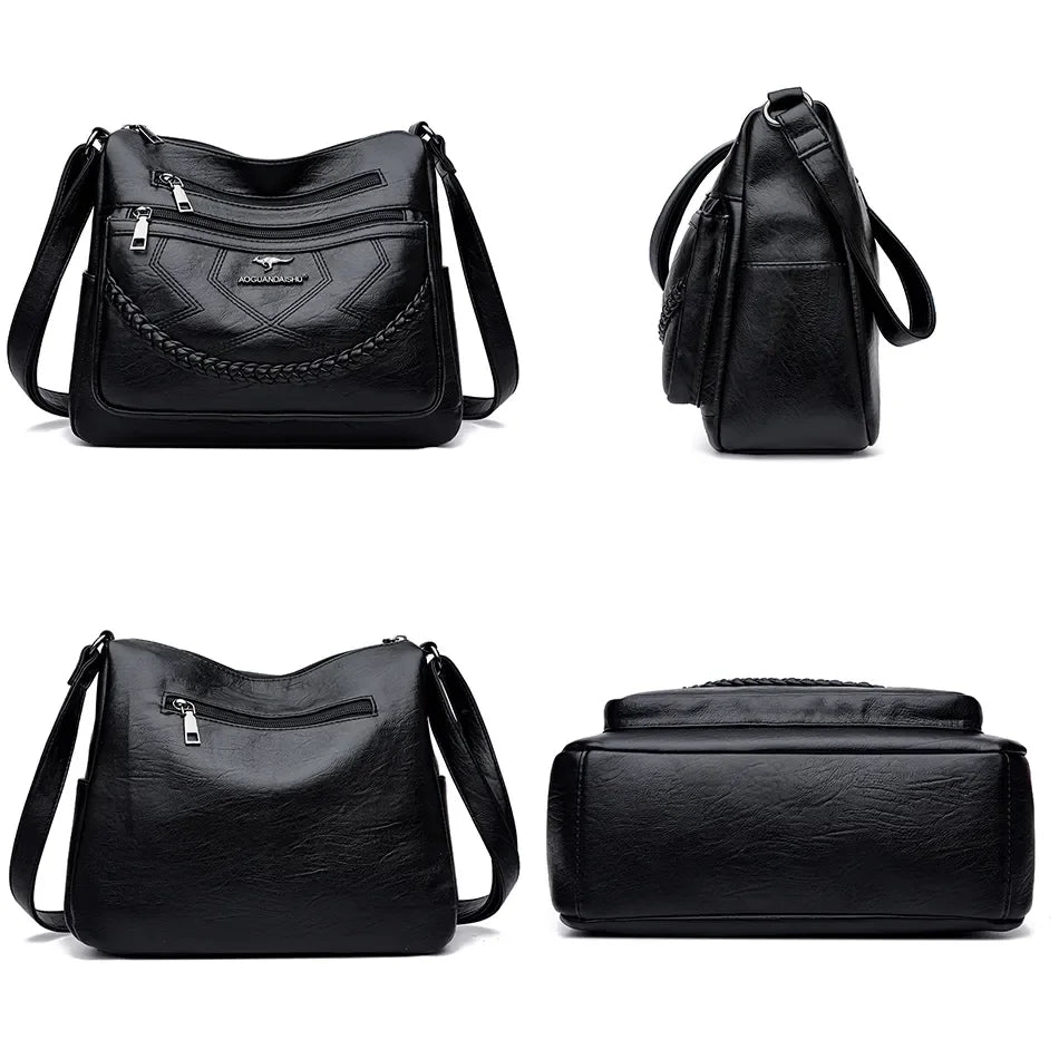 Leather shoulder bag with adjustable strap