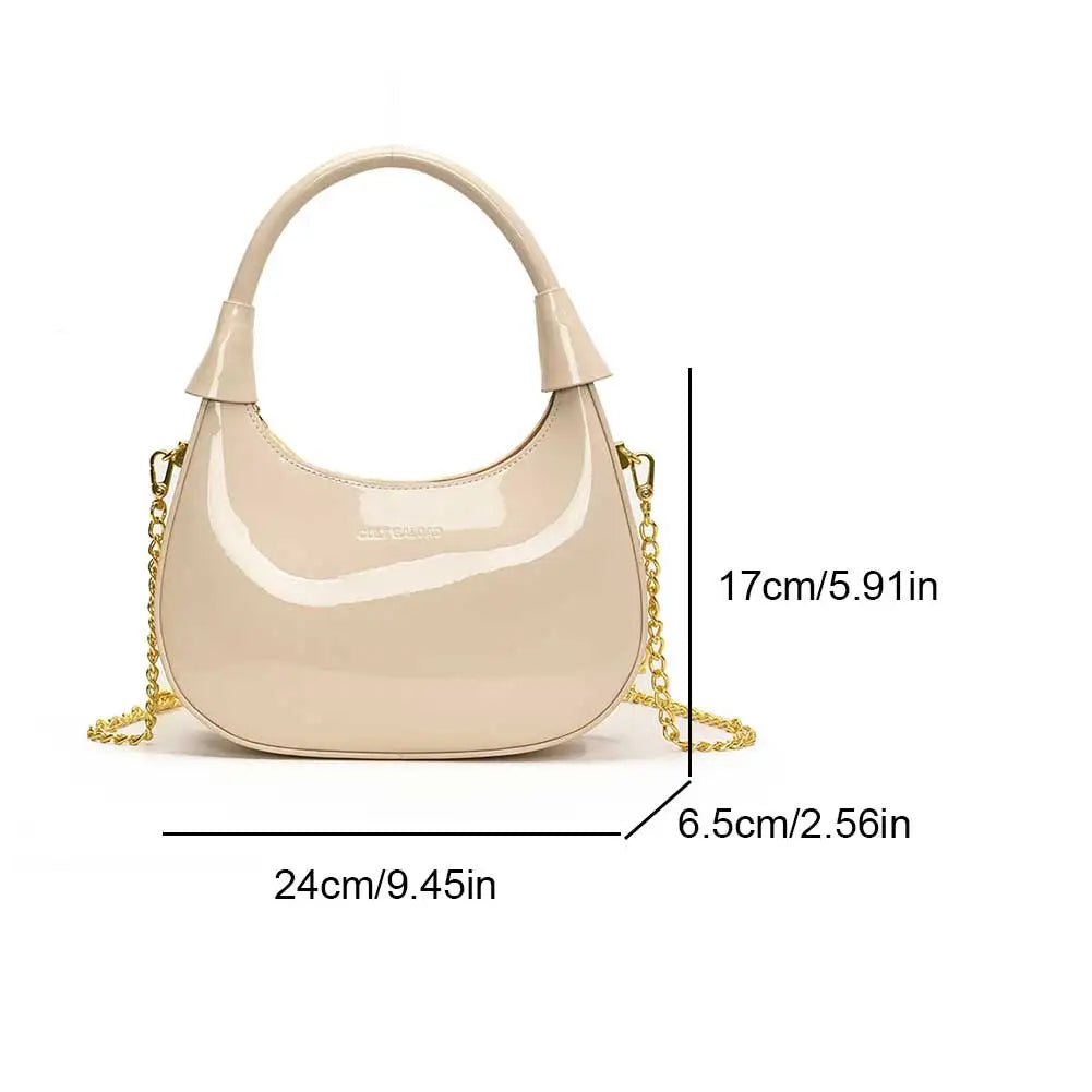 Women shiny leather hobo bag