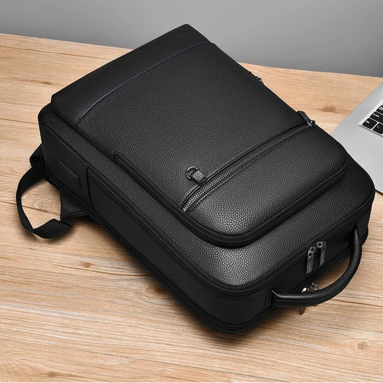Business leather laptop backpack