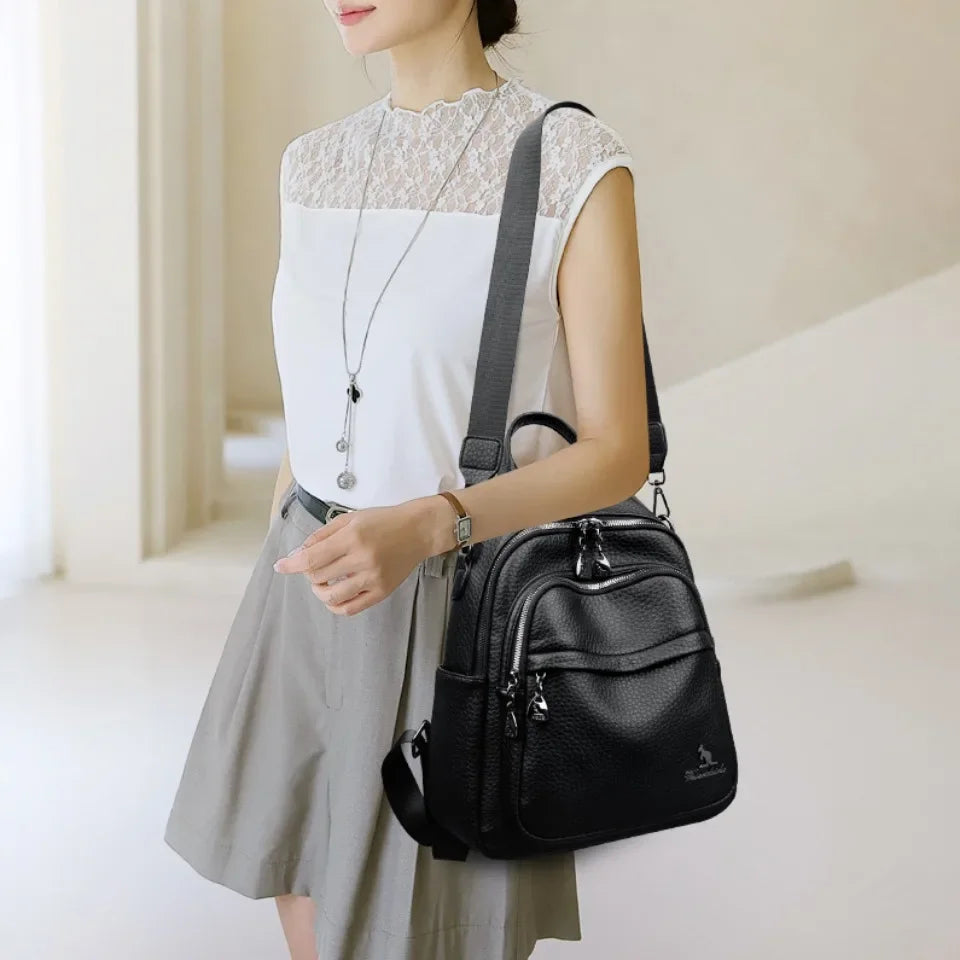 Convertible leather backpack for women