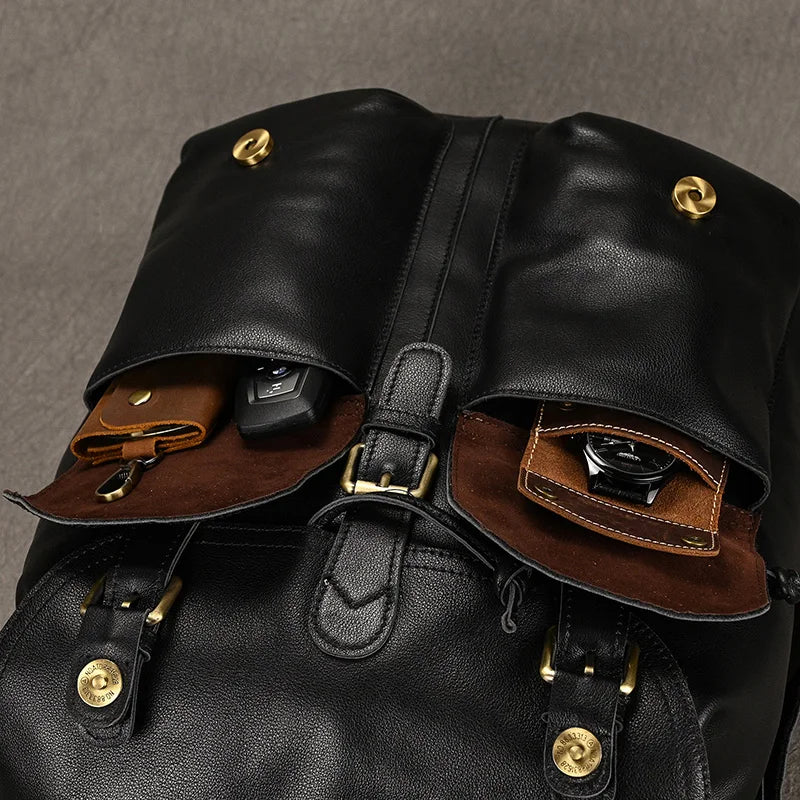 Leather laptop rucksack with top handle