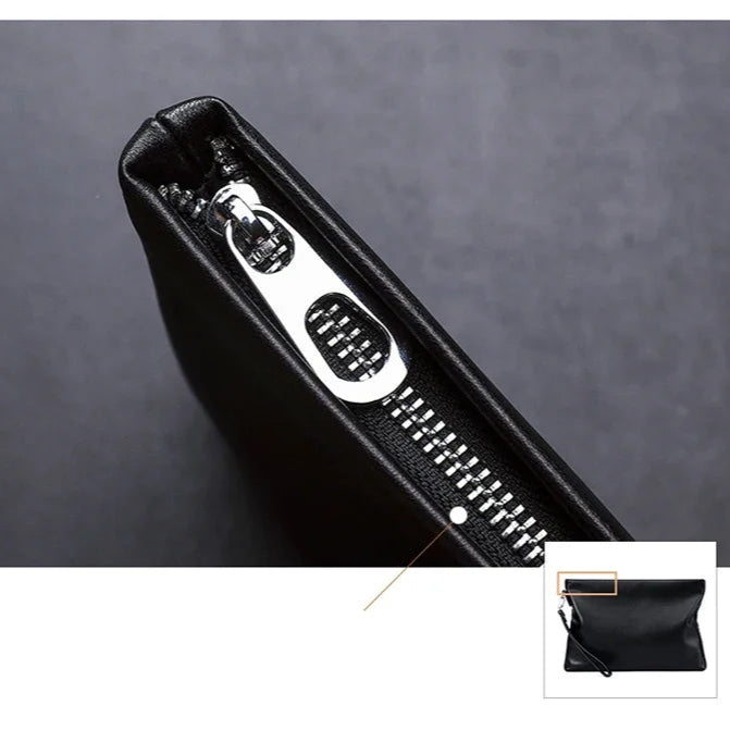 Leather clutch with wrist strap