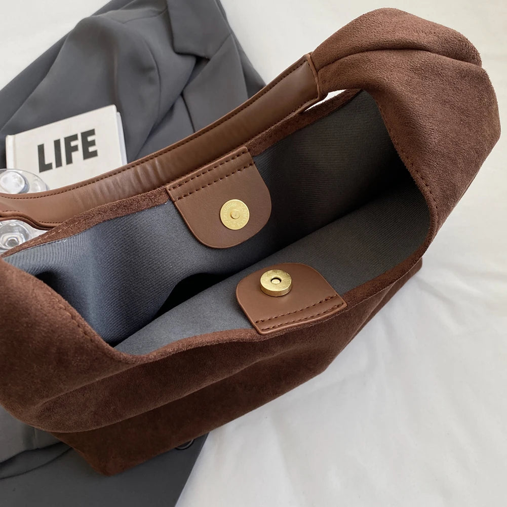 Minimalist suede shoulder slouch bag