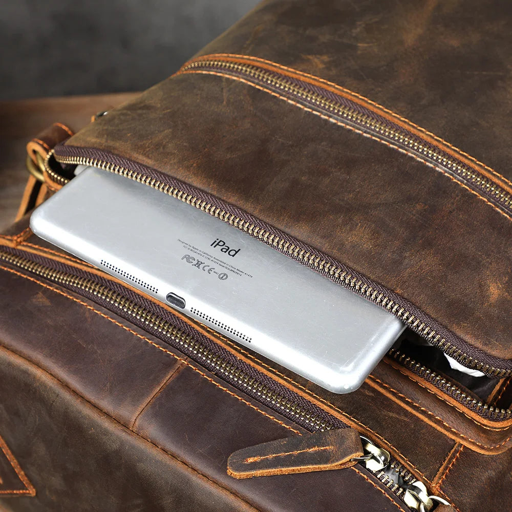 Leather travel rucksack for men