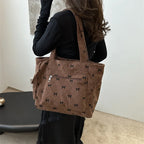 Bow pattern corduroy tote bag for women