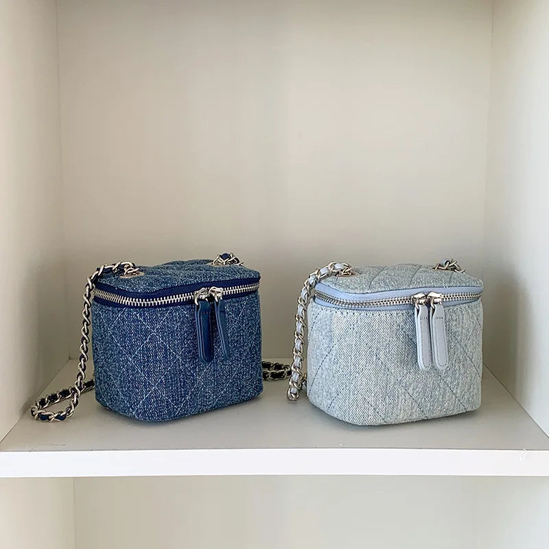 Retro chain strap denim shoulder handbag