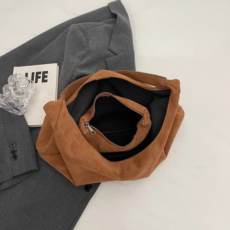 Chic suede slouch shoulder bag