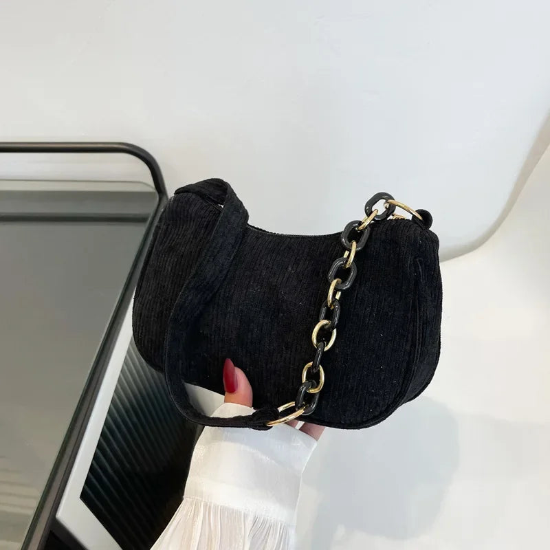 Corduroy handbag set with soft chain handle