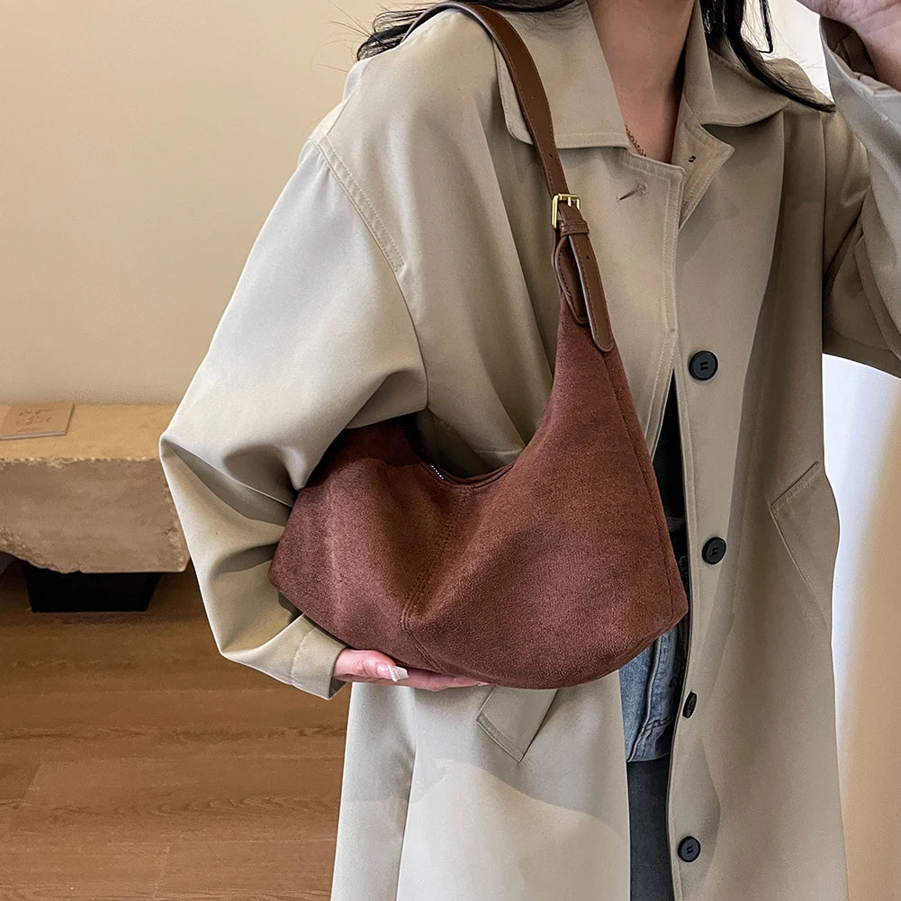 Vintage suede hobo shoulder handbag