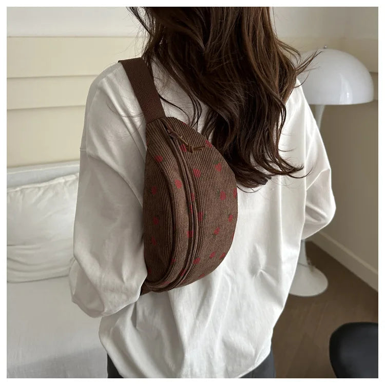 Strawberry corduroy belt bags for women