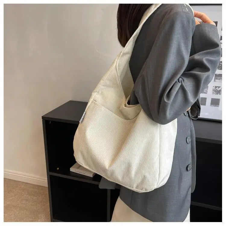 Women’s casual corduroy shoulder tote bag