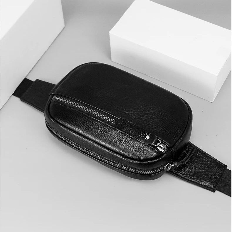 Zip-top leather belt bag