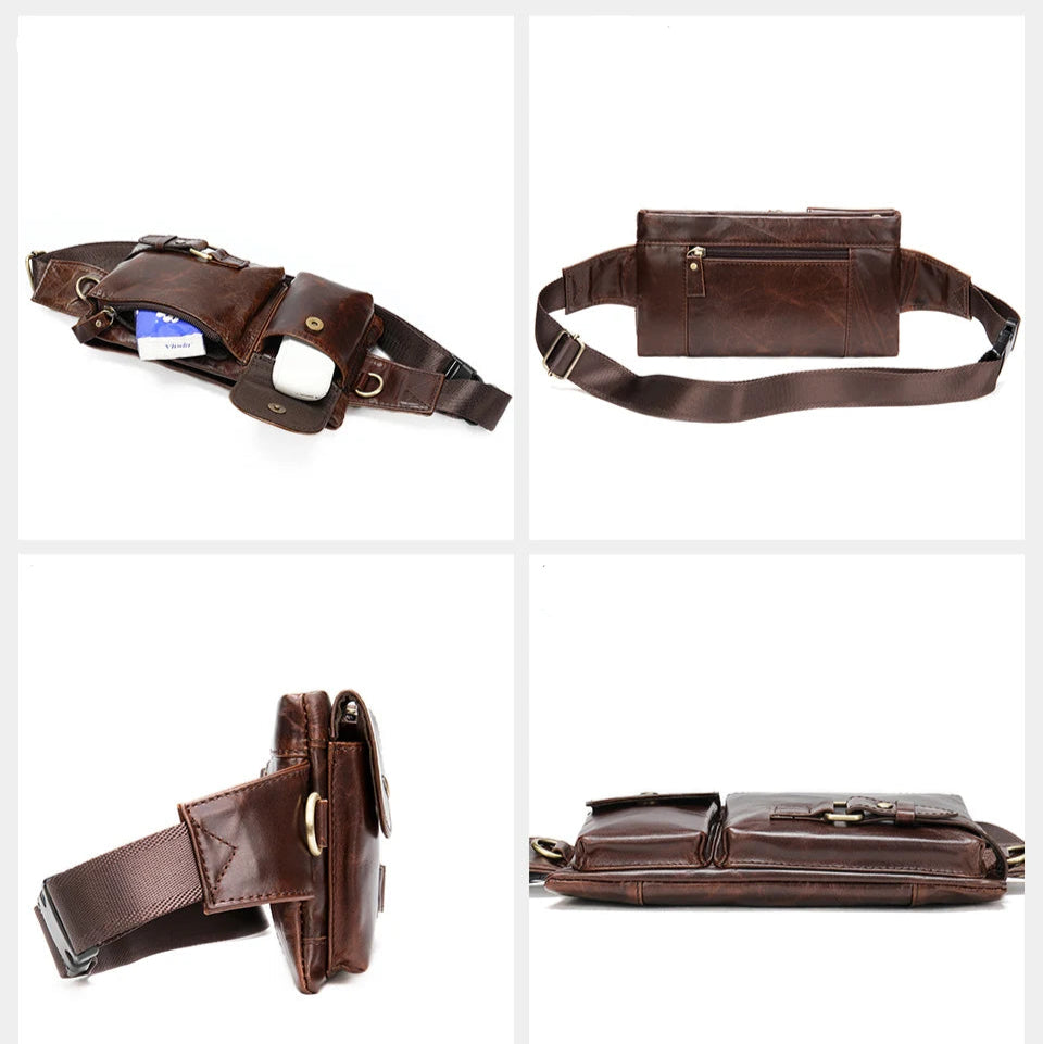 Dual-pocket leather fanny pack