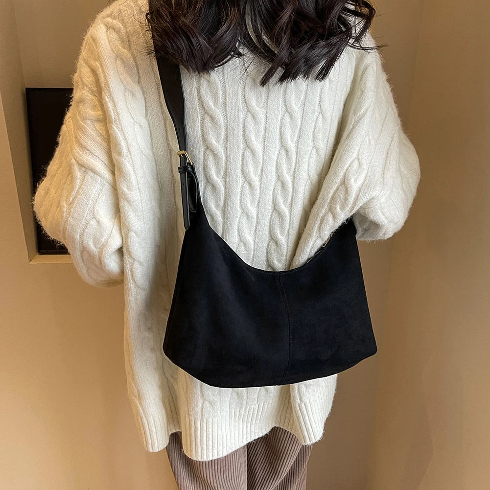 Vintage suede hobo shoulder handbag