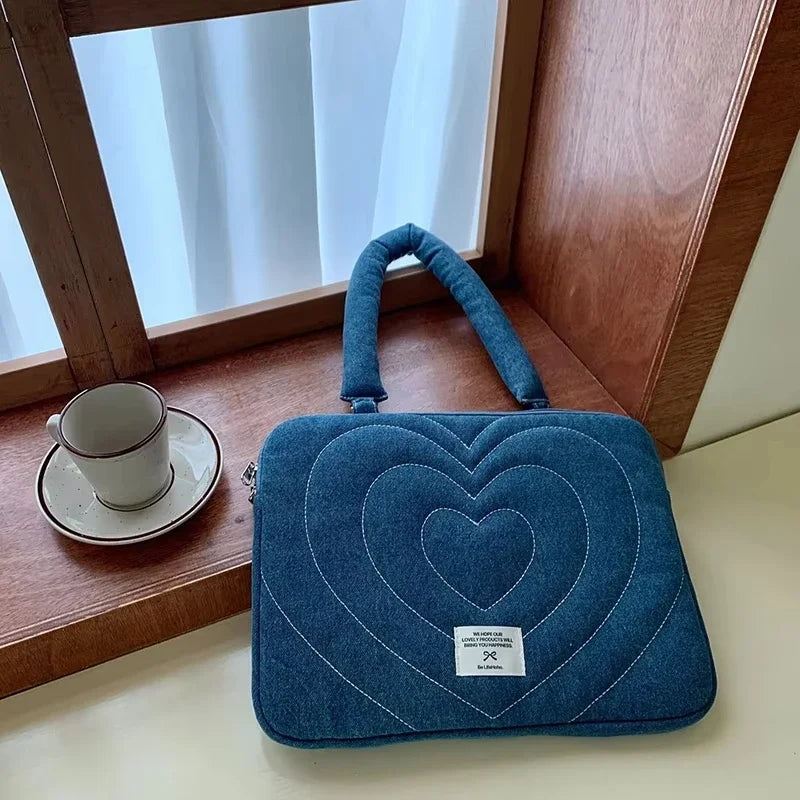 Bowknot heart denim laptop bag