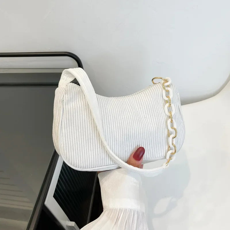 Corduroy handbag set with soft chain handle