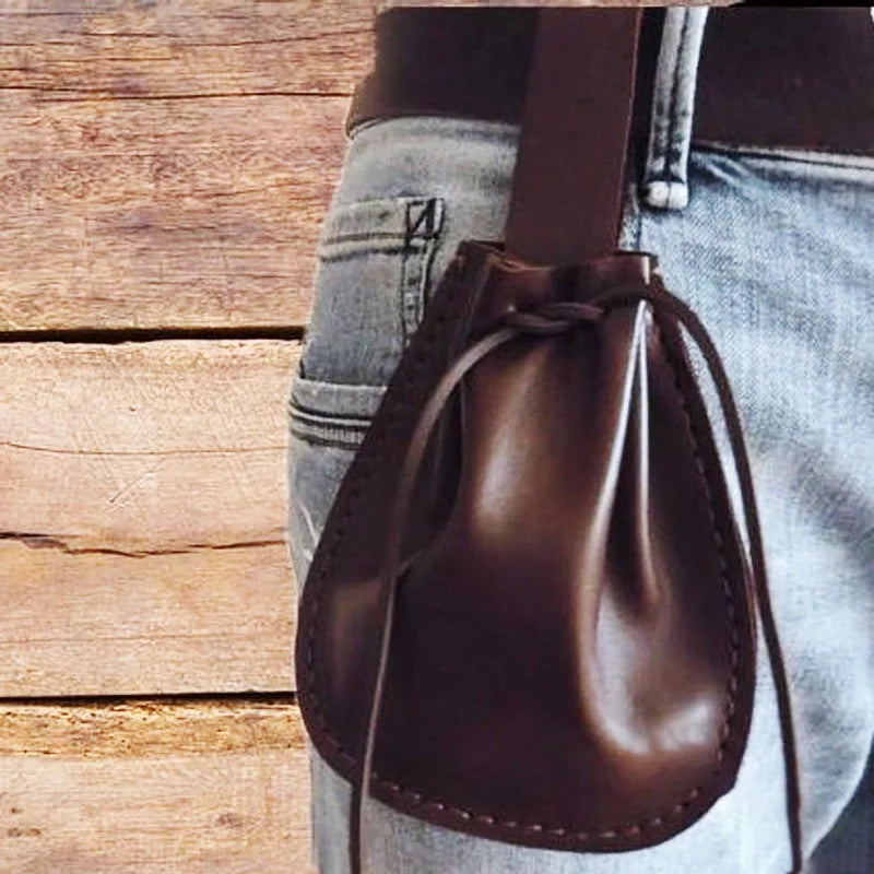 Leather drawstring pouch