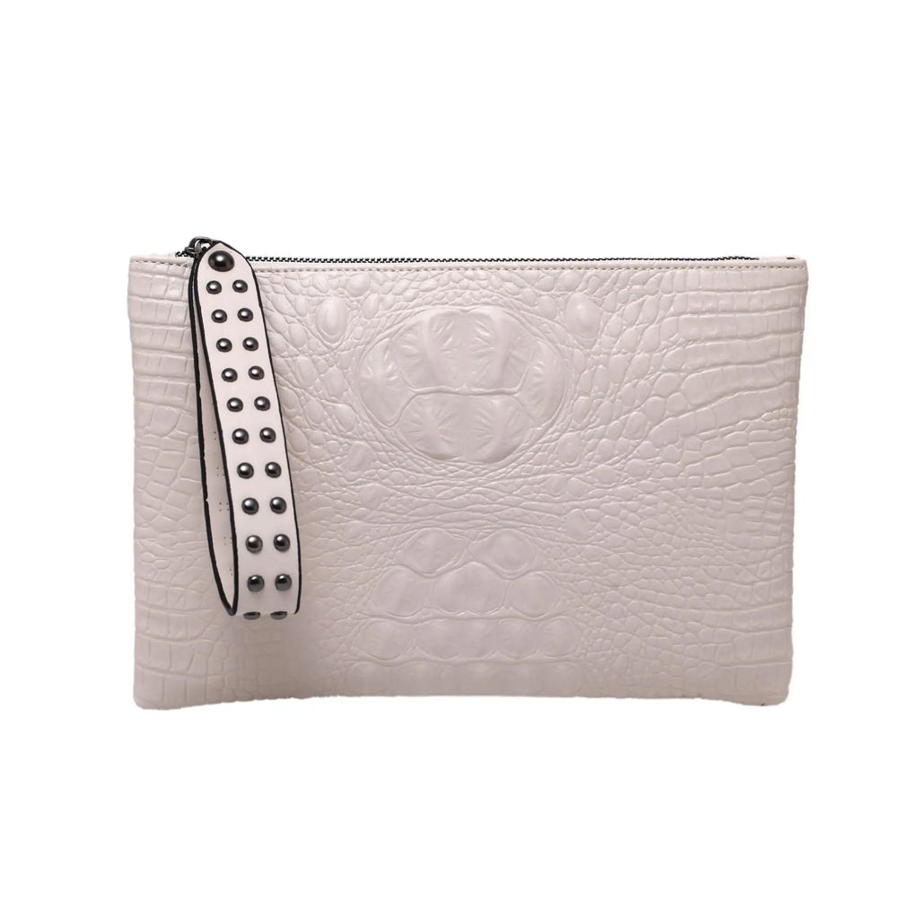 Crocodile texture leather clutch bag