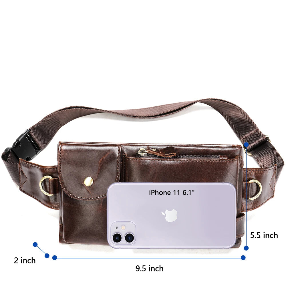 Dual-pocket leather fanny pack