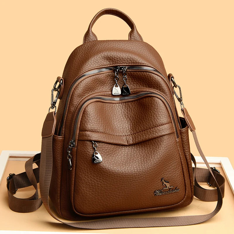 Convertible leather backpack for women