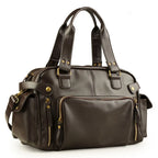 Rugged leather duffle bag with side pockets