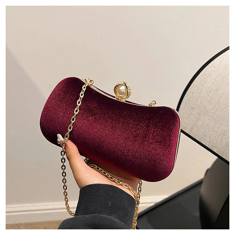 Corduroy clutch bag with  chain strap