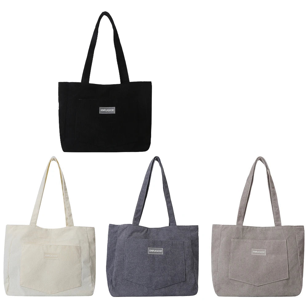 Large capacity corduroy shoulder tote bag