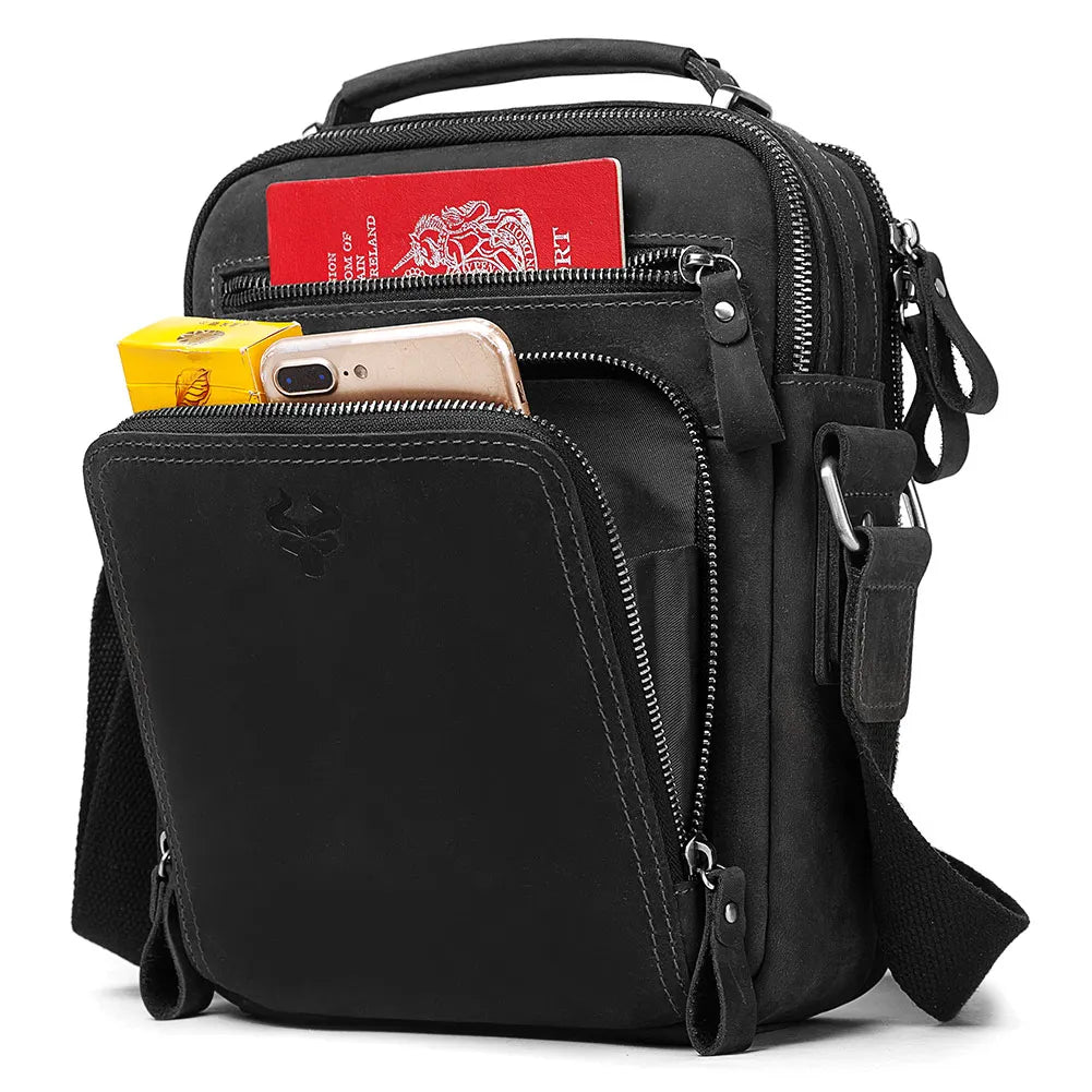 Compact leather crossbody satchel