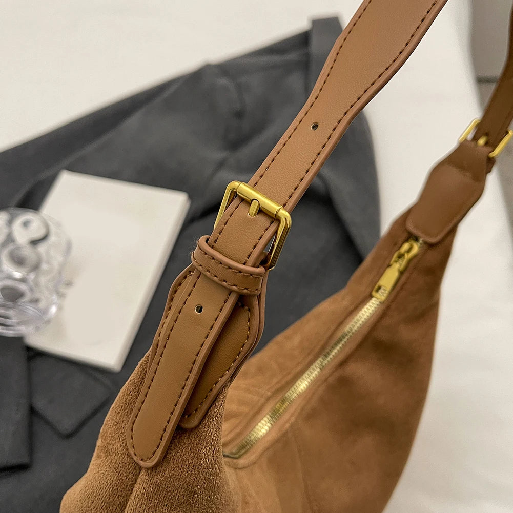 Vintage suede hobo shoulder handbag