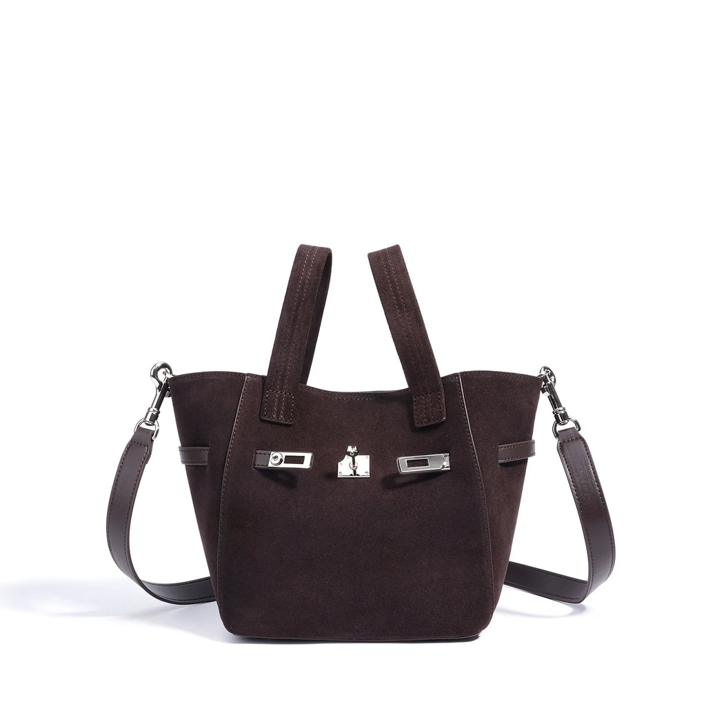 Designer-inspired suede handbag