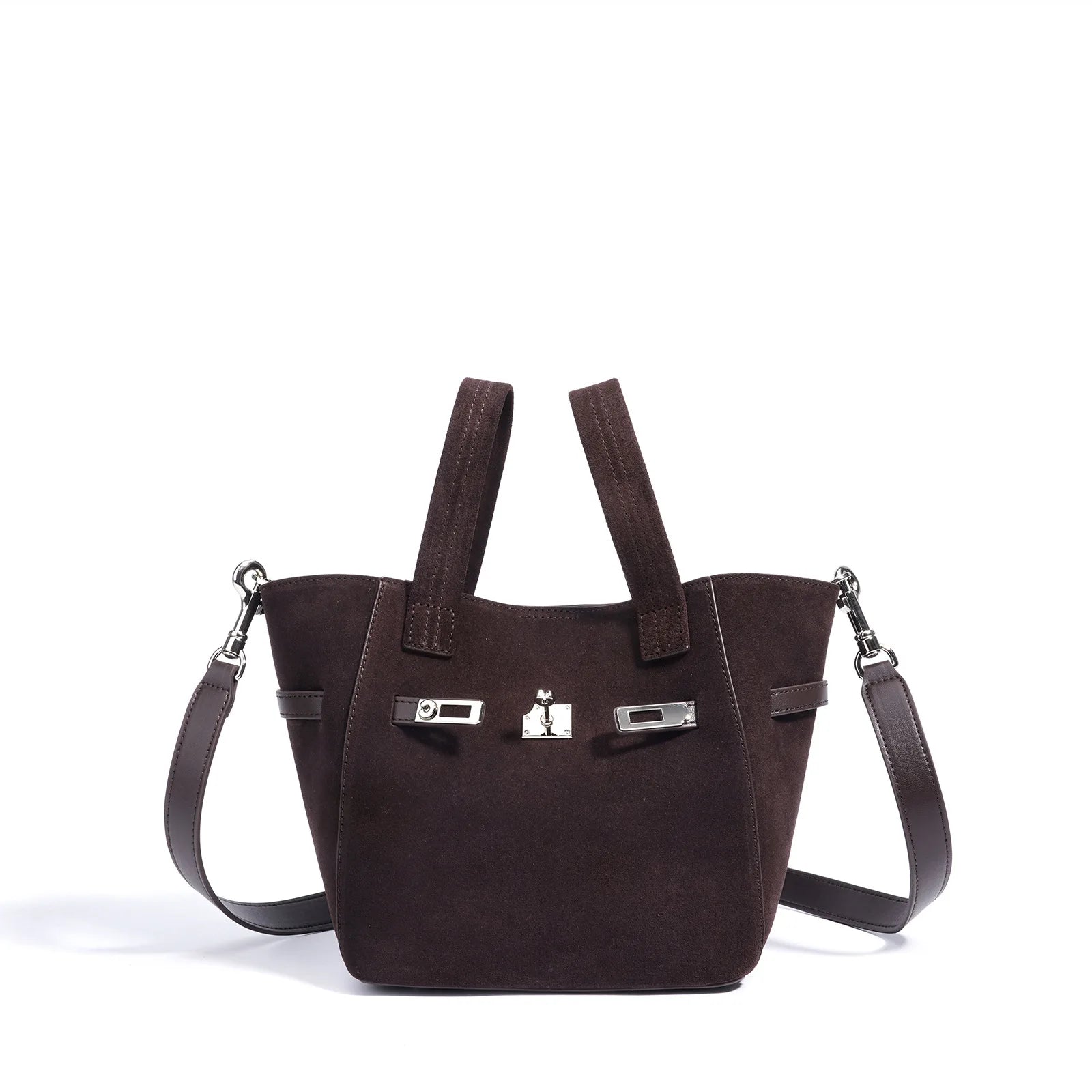 Designer-inspired suede handbag